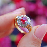 Ellibelle Jewellery Vintage Ruby & Vari-Cut Diamond 18ct Gold Cluster Ring (0.62cts)