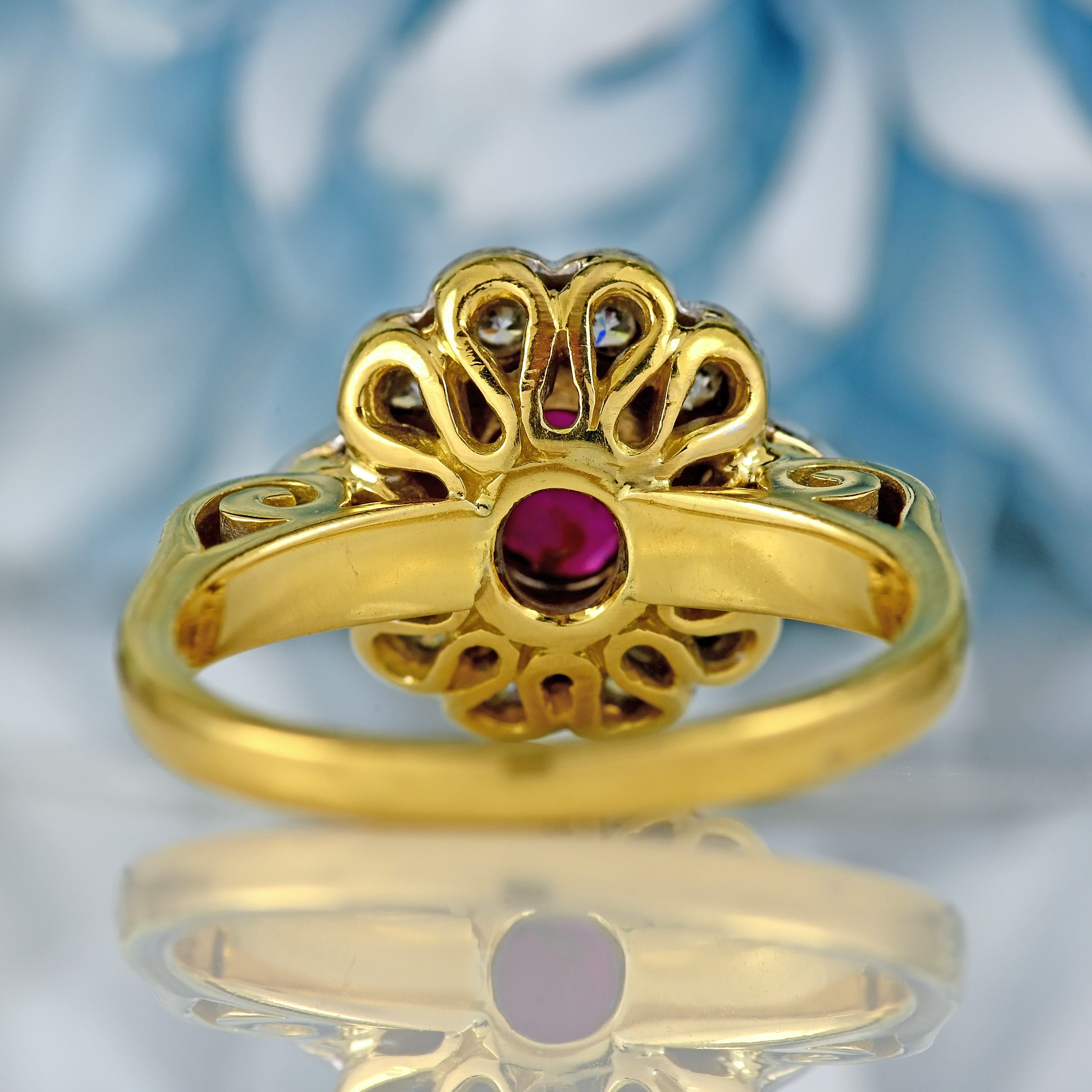 Ellibelle Jewellery Vintage Ruby & Vari-Cut Diamond 18ct Gold Cluster Ring (0.62cts)