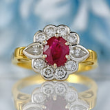 Ellibelle Jewellery Vintage Ruby & Vari-Cut Diamond 18ct Gold Cluster Ring (0.62cts)