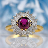 Ellibelle Jewellery Vintage Ruby & Vari-Cut Diamond 18ct Gold Cluster Ring