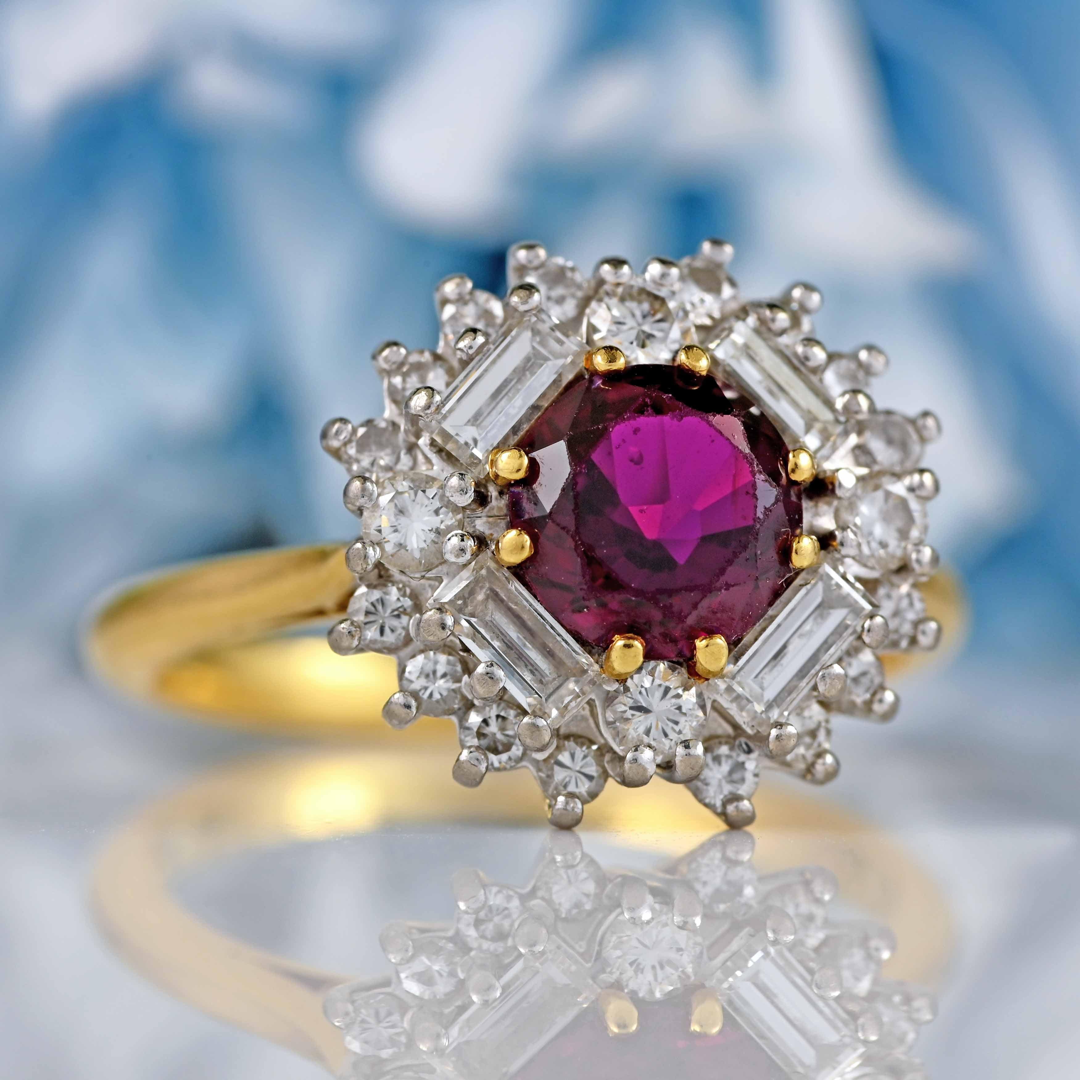 Ellibelle Jewellery Vintage Ruby & Vari-Cut Diamond 18ct Gold Cluster Ring