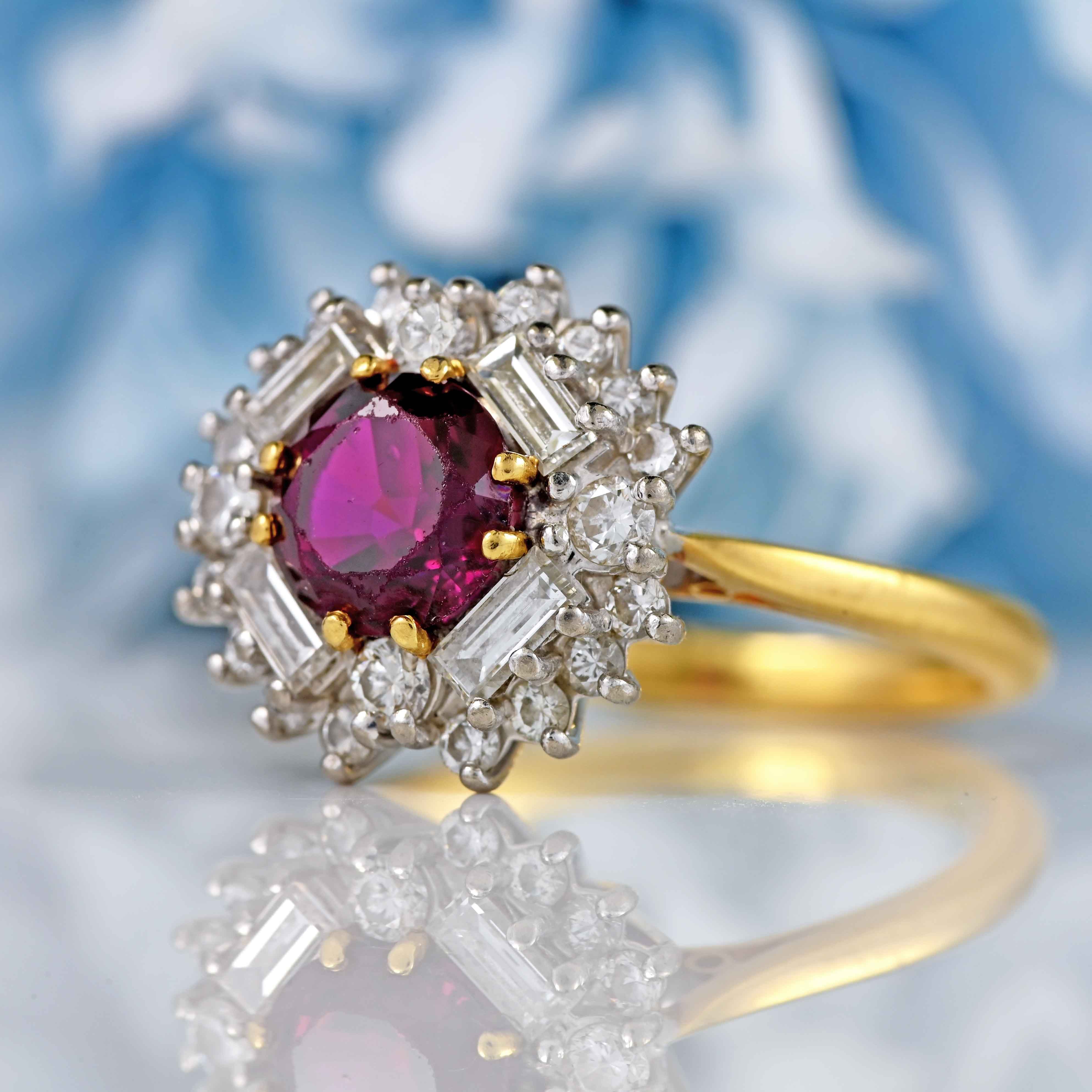 Ellibelle Jewellery Vintage Ruby & Vari-Cut Diamond 18ct Gold Cluster Ring