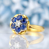 Ellibelle Jewellery Vintage Sapphire & Diamond 18ct Gold Buttercup Cluster Ring