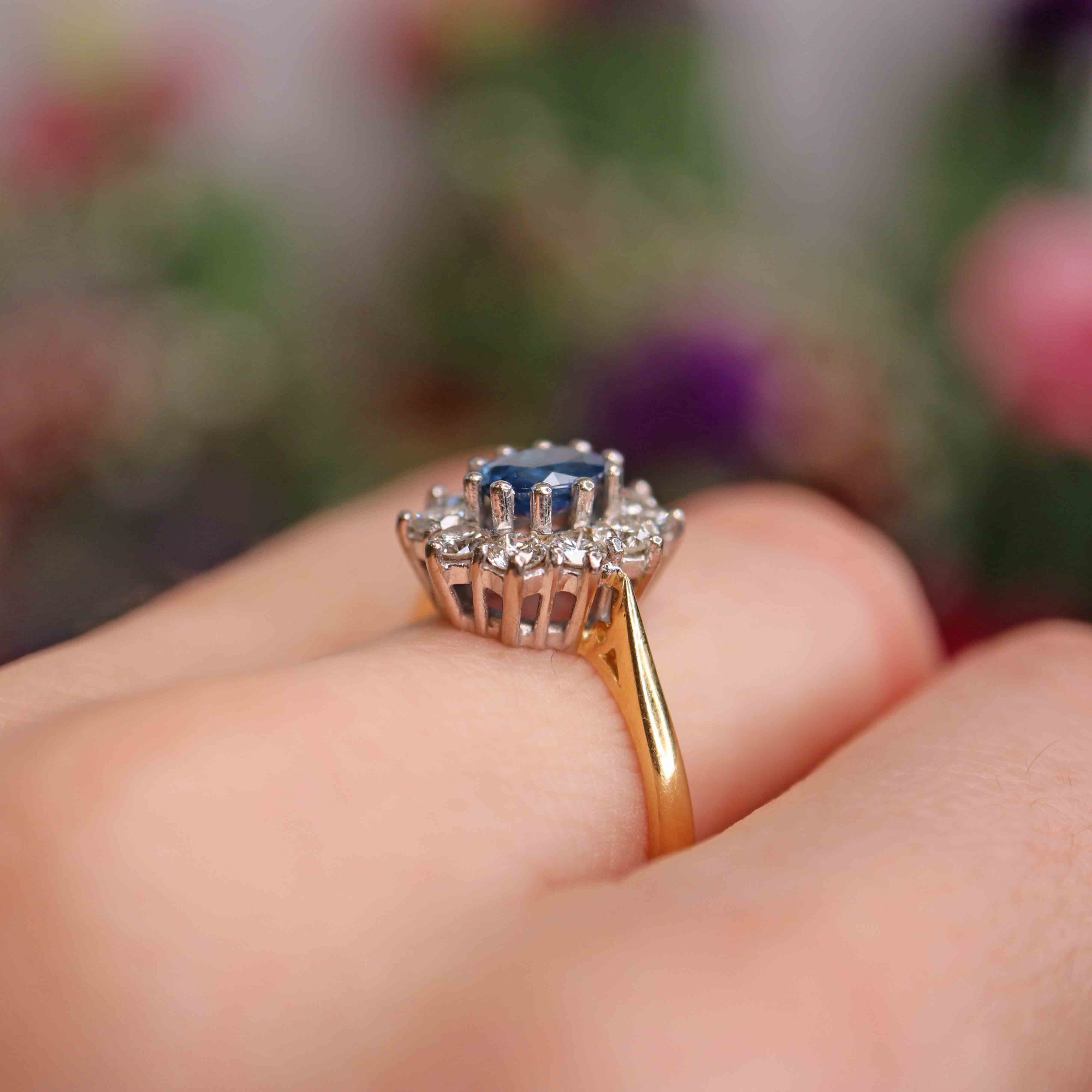 Ellibelle Jewellery Vintage Sapphire & Diamond 18ct Gold Cluster Engagement Ring (1.00ct)