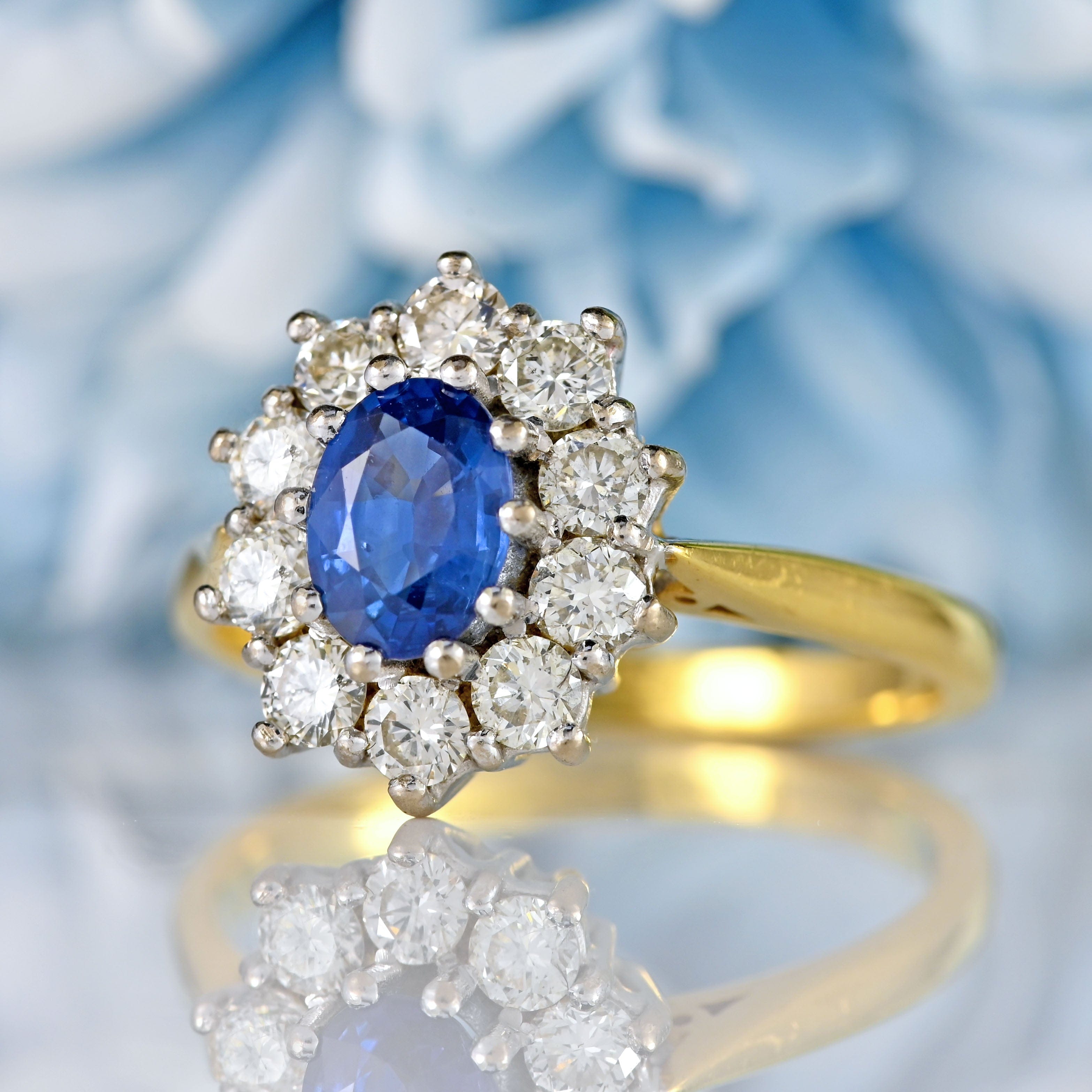Ellibelle Jewellery Vintage Sapphire & Diamond 18ct Gold Cluster Engagement Ring (1.00ct)