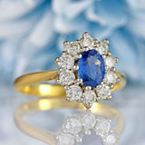 Ellibelle Jewellery Vintage Sapphire & Diamond 18ct Gold Cluster Engagement Ring (1.00ct)