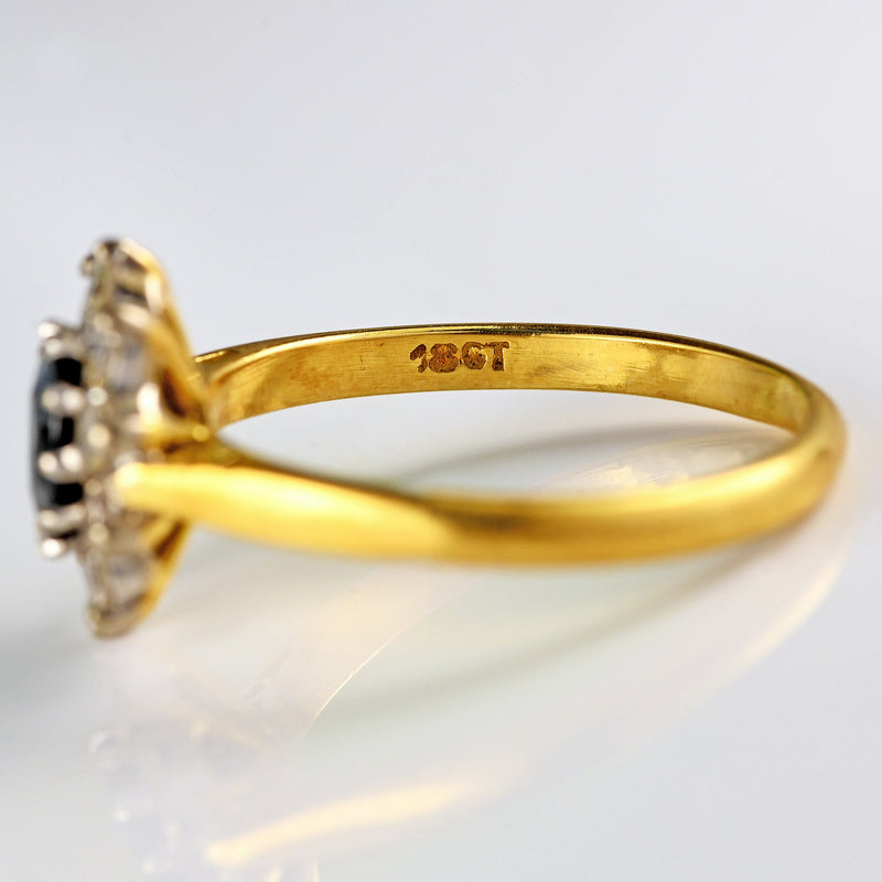 Ellibelle Jewellery Vintage Sapphire & Diamond 18ct Gold Cluster Engagement Ring
