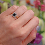 Ellibelle Jewellery Vintage Sapphire & Diamond 18ct Gold Cluster Engagement Ring