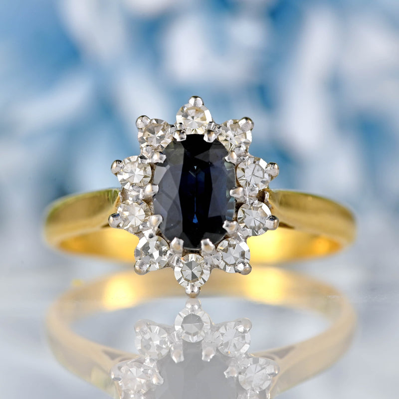 Ellibelle Jewellery Vintage Sapphire & Diamond 18ct Gold Cluster Engagement Ring