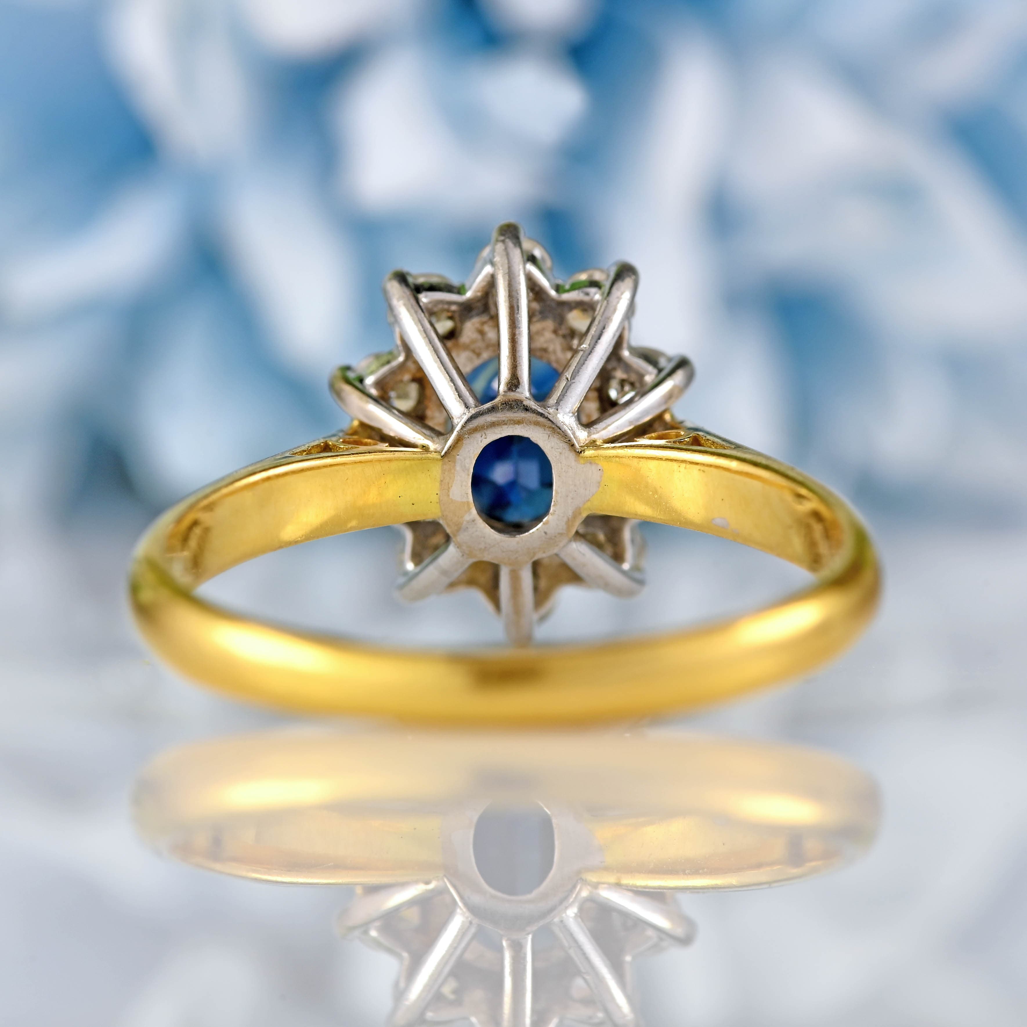 Ellibelle Jewellery Vintage Sapphire & Diamond 18ct Gold Cluster Engagement Ring