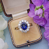Ellibelle Jewellery Vintage Sapphire & Diamond 18ct Gold Cluster Engagement Ring (2.30cts)