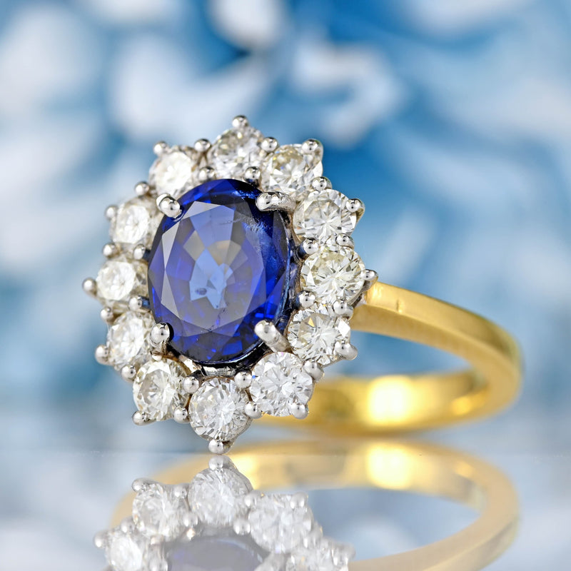Ellibelle Jewellery Vintage Sapphire & Diamond 18ct Gold Cluster Engagement Ring (2.30cts)