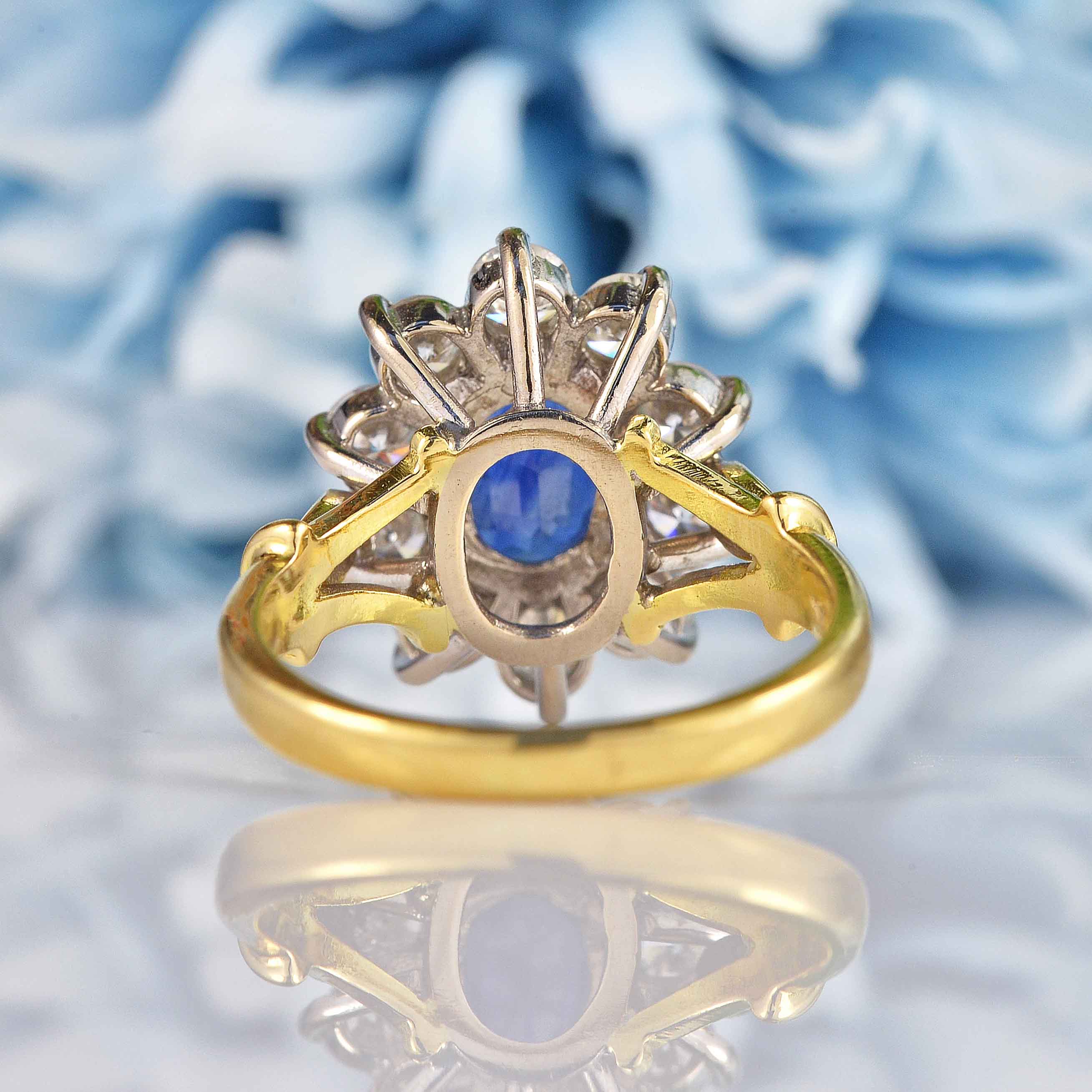 Ellibelle Jewellery Vintage Sapphire & Diamond 18ct Gold Cluster Engagement Ring