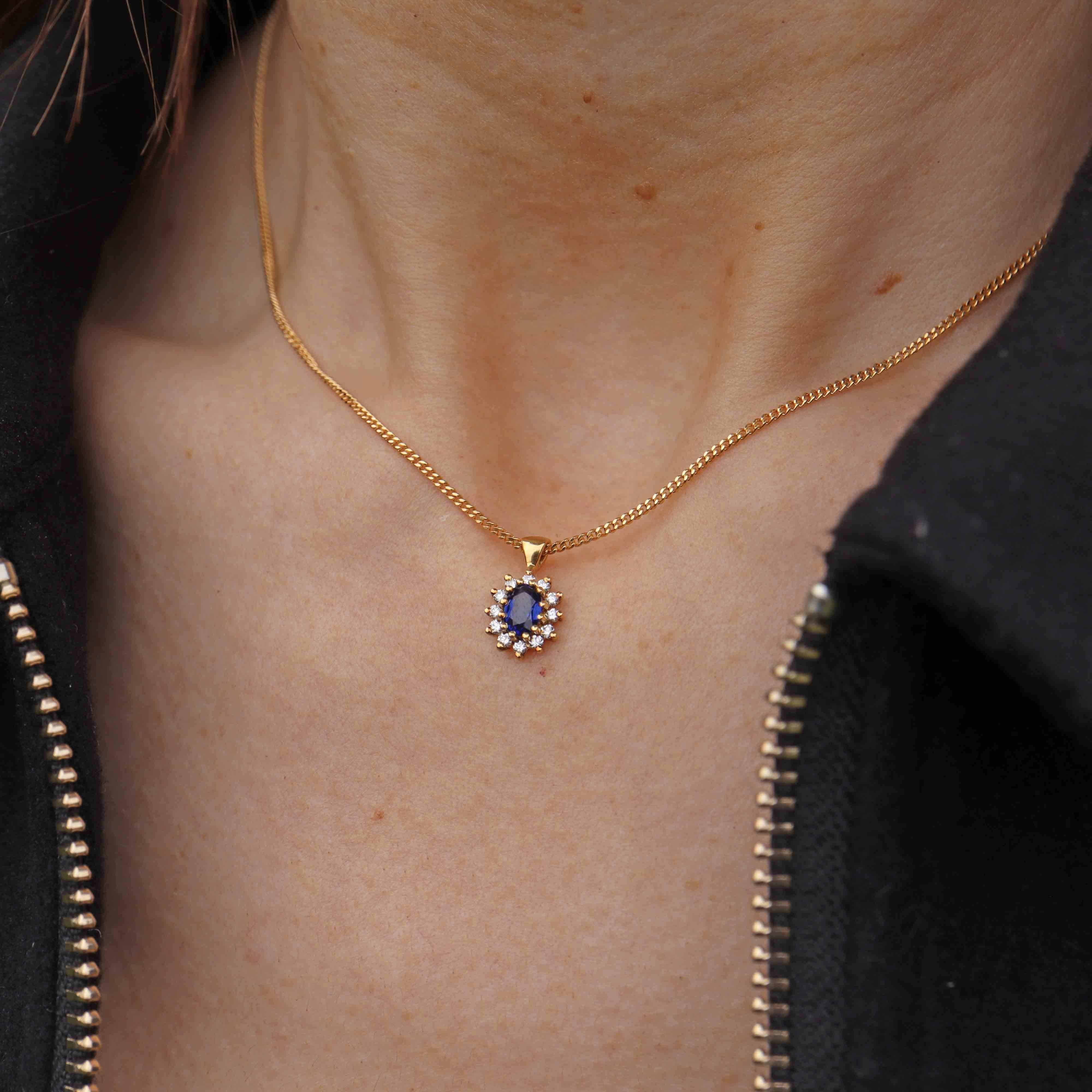 Ellibelle Jewellery Vintage Sapphire & Diamond 18ct Gold Cluster Pendant Necklace By Cropp and Farr
