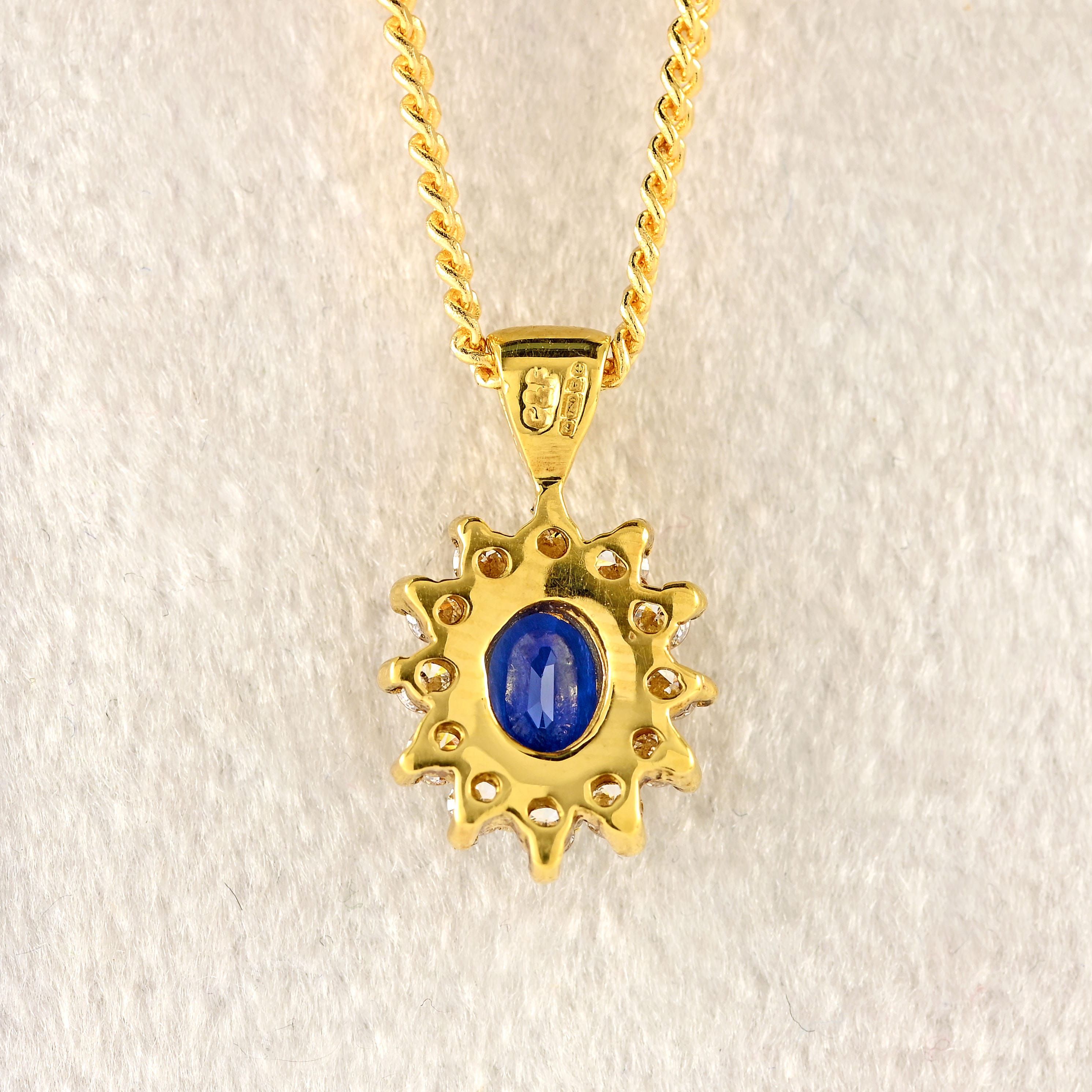 Ellibelle Jewellery Vintage Sapphire & Diamond 18ct Gold Cluster Pendant Necklace By Cropp and Farr