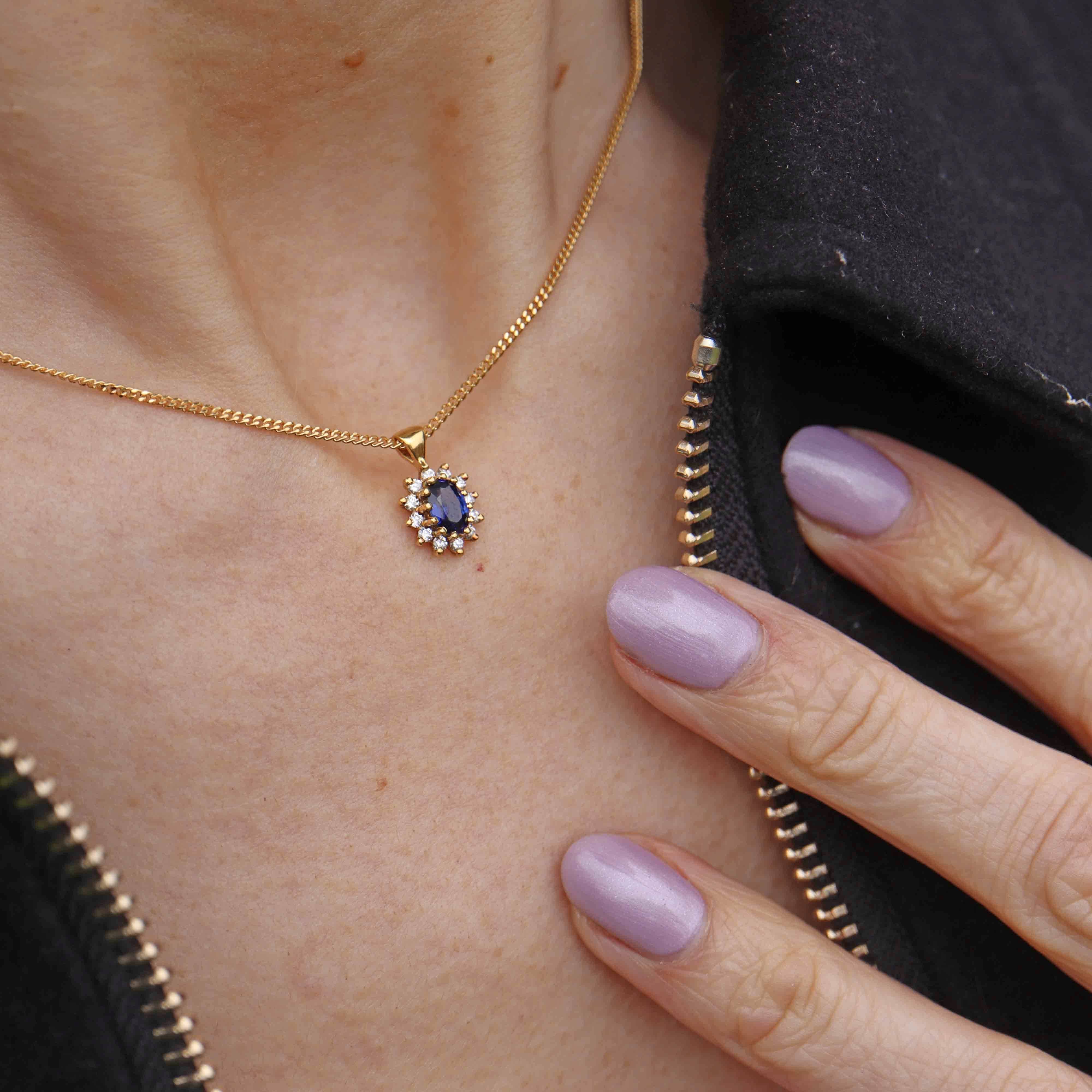 Ellibelle Jewellery Vintage Sapphire & Diamond 18ct Gold Cluster Pendant Necklace By Cropp and Farr