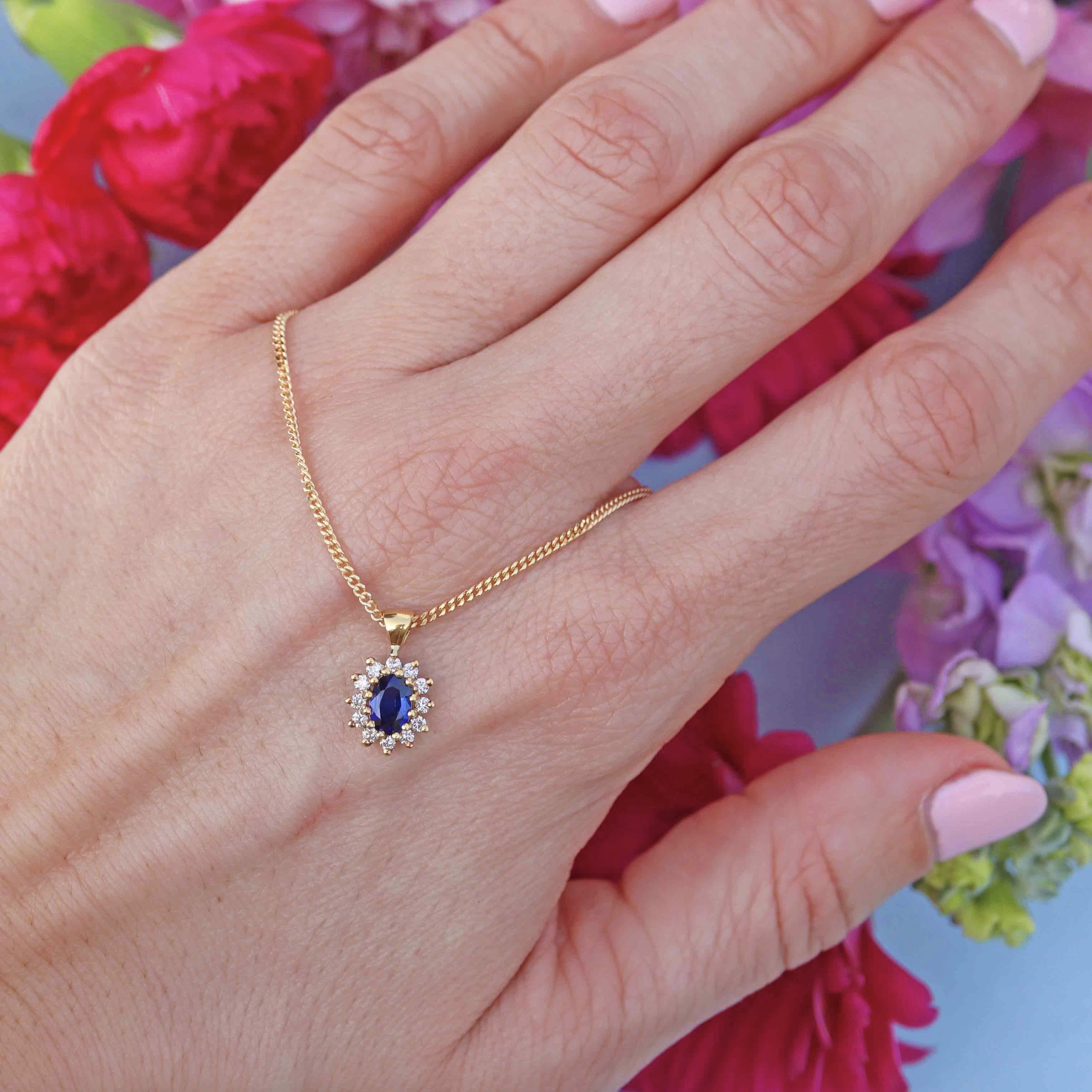 Ellibelle Jewellery Vintage Sapphire & Diamond 18ct Gold Cluster Pendant Necklace By Cropp and Farr