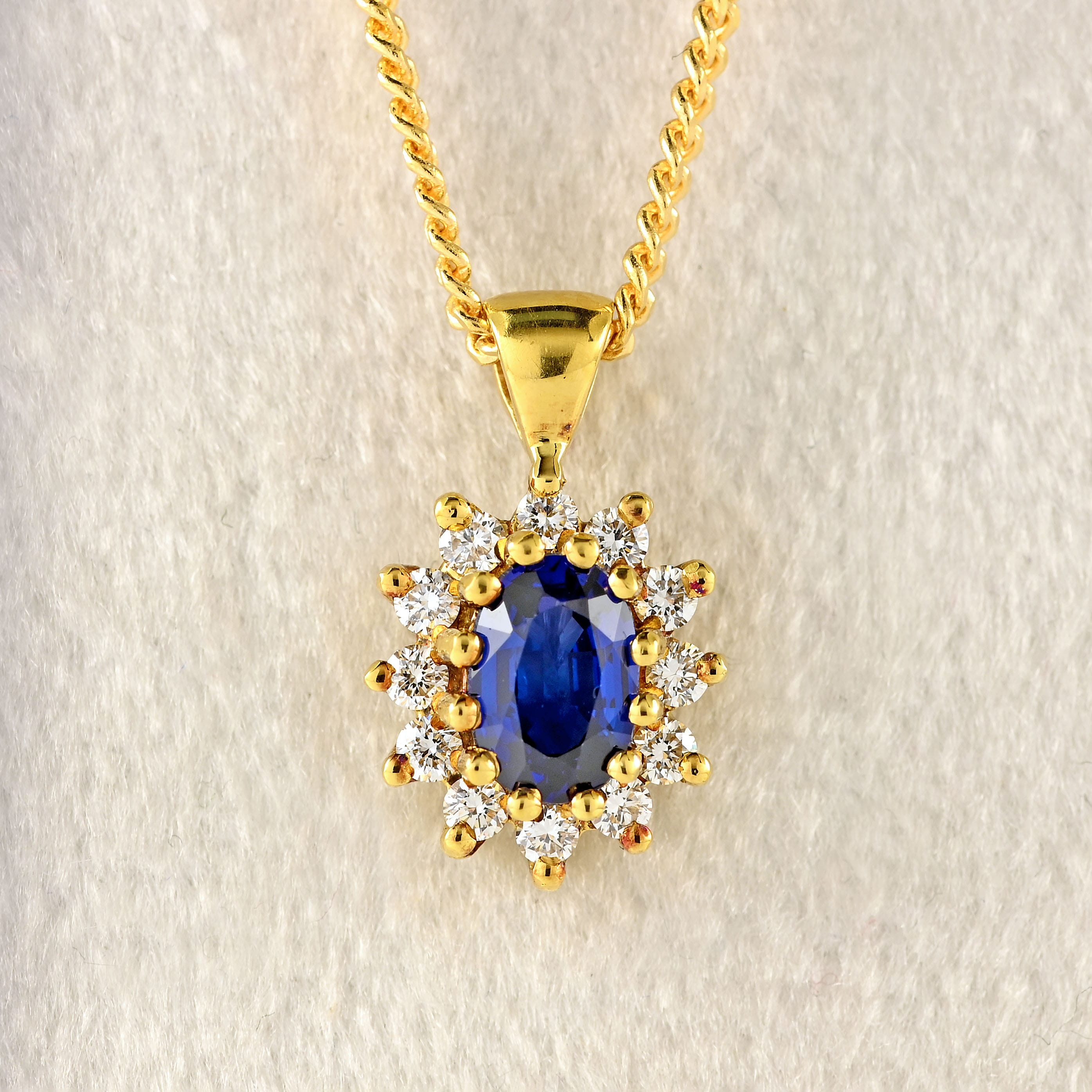 Ellibelle Jewellery Vintage Sapphire & Diamond 18ct Gold Cluster Pendant Necklace By Cropp and Farr