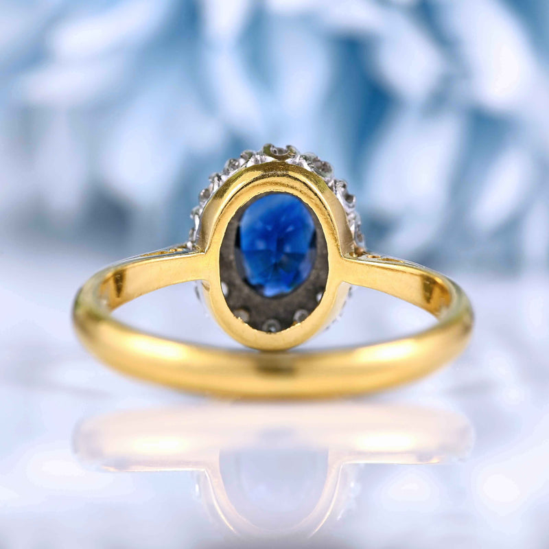 Ellibelle Jewellery Vintage Sapphire & Diamond 18ct Gold Cluster Ring (0.72ct)