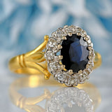 Ellibelle Jewellery Vintage Sapphire & Diamond 18ct Gold Cluster Ring (1.10cts)