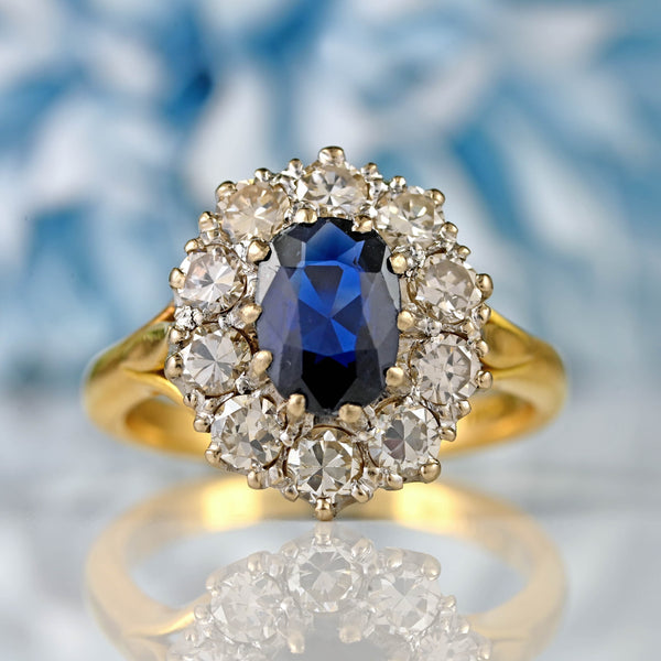 Ellibelle Jewellery Vintage Sapphire & Diamond 18ct Gold Cluster Ring (1.25ct)