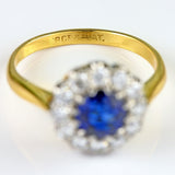 Ellibelle Jewellery Vintage Sapphire & Diamond 18ct Gold Halo Cluster Ring (1.10cts)