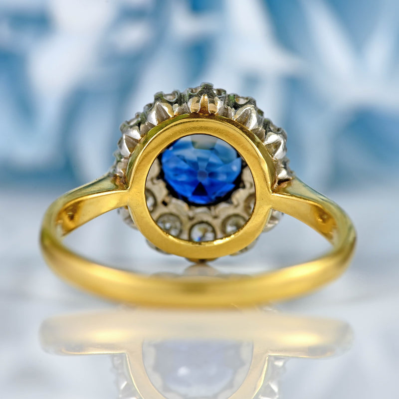 Ellibelle Jewellery Vintage Sapphire & Diamond 18ct Gold Halo Cluster Ring (1.10cts)