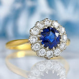 Ellibelle Jewellery Vintage Sapphire & Diamond 18ct Gold Halo Cluster Ring (1.10cts)