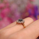 Ellibelle Jewellery Vintage Sapphire & Diamond 18ct Gold Halo Cluster Ring (1.30cts)