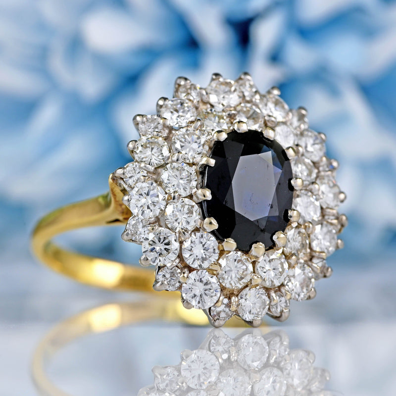 Ellibelle Jewellery Vintage Sapphire & Diamond 18ct Gold Oval Cluster Dress Ring (2.40ct)