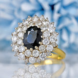 Ellibelle Jewellery Vintage Sapphire & Diamond 18ct Gold Oval Cluster Dress Ring (2.40ct)