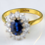 Ellibelle Jewellery Vintage Sapphire & Diamond 18ct Gold Oval Cluster Ring (1.60cts)