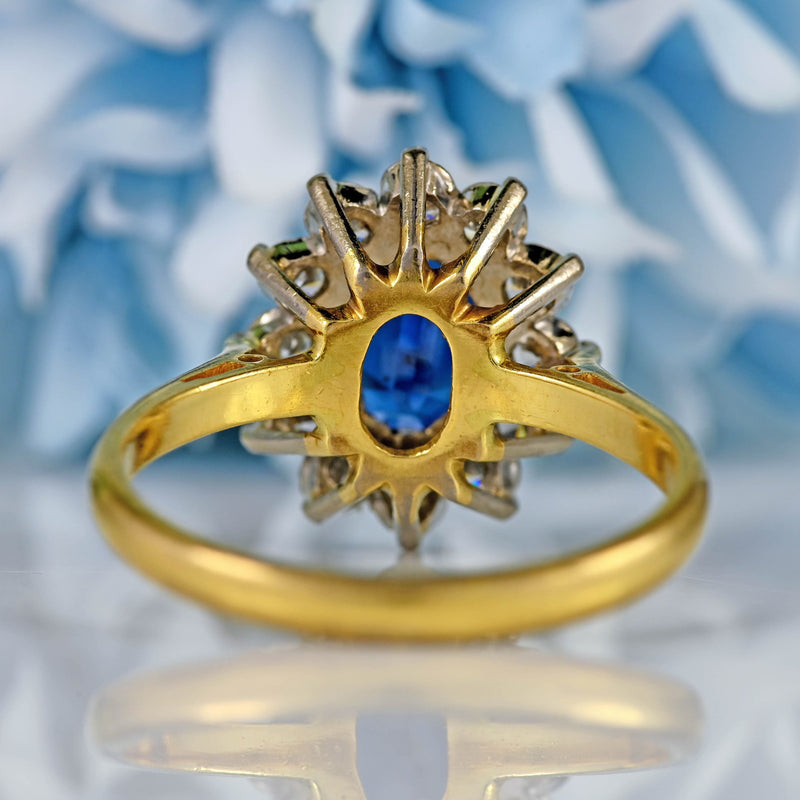 Ellibelle Jewellery Vintage Sapphire & Diamond 18ct Gold Oval Cluster Ring (1.60cts)