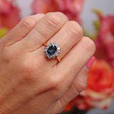 Ellibelle Jewellery Vintage Sapphire & Diamond 18ct Gold Oval Cluster Ring (1.60cts)