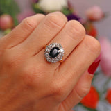 Ellibelle Jewellery Vintage Sapphire & Diamond 18ct Gold Oval Cluster Ring (1.72cts)