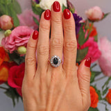 Ellibelle Jewellery Vintage Sapphire & Diamond 18ct Gold Oval Cluster Ring (1.72cts)