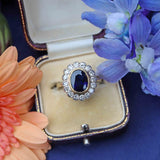 Ellibelle Jewellery Vintage Sapphire & Diamond 18ct Gold Oval Cluster Ring (3.15cts)