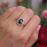 Ellibelle Jewellery Vintage Sapphire & Diamond 18ct Gold Oval Cluster Ring (3.15cts)