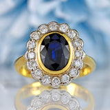 Ellibelle Jewellery Vintage Sapphire & Diamond 18ct Gold Oval Cluster Ring (3.15cts)