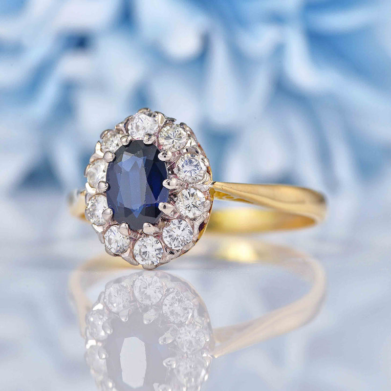 Ellibelle Jewellery Vintage Sapphire & Diamond 18ct Gold Oval Cluster Ring