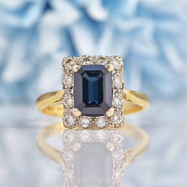 Ellibelle Jewellery Vintage Sapphire & Diamond 18ct Gold Panel Cluster Ring