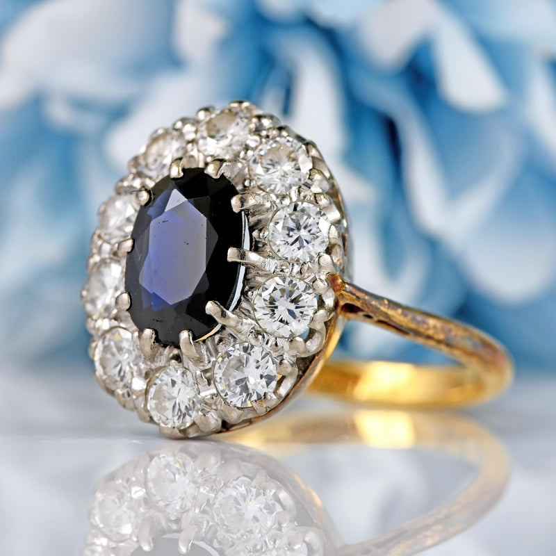 Ellibelle Jewellery Vintage Sapphire & Diamond 18ct Gold Platinum Cluster Engagement Ring