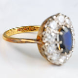 Ellibelle Jewellery Vintage Sapphire & Diamond 18ct Gold Platinum Cluster Engagement Ring