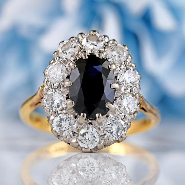 Ellibelle Jewellery Vintage Sapphire & Diamond 18ct Gold Platinum Cluster Engagement Ring