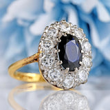 Ellibelle Jewellery Vintage Sapphire & Diamond 18ct Gold Platinum Cluster Engagement Ring