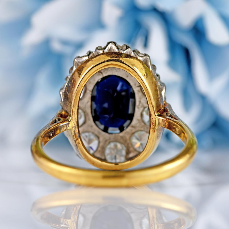 Ellibelle Jewellery Vintage Sapphire & Diamond 18ct Gold Platinum Cluster Engagement Ring