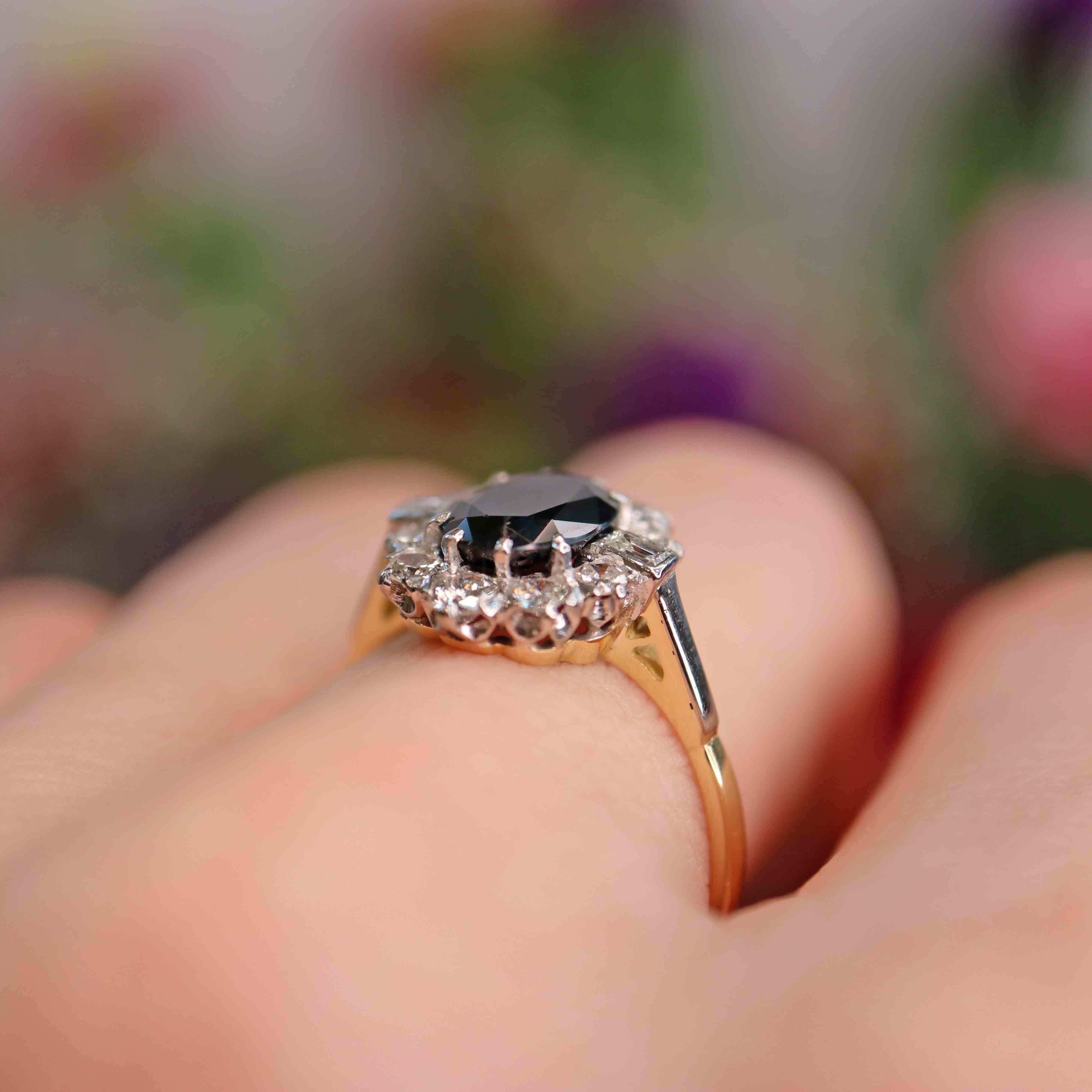 Ellibelle Jewellery Vintage Sapphire & Diamond 18ct Gold Platinum Cluster Ring (1.80cts)