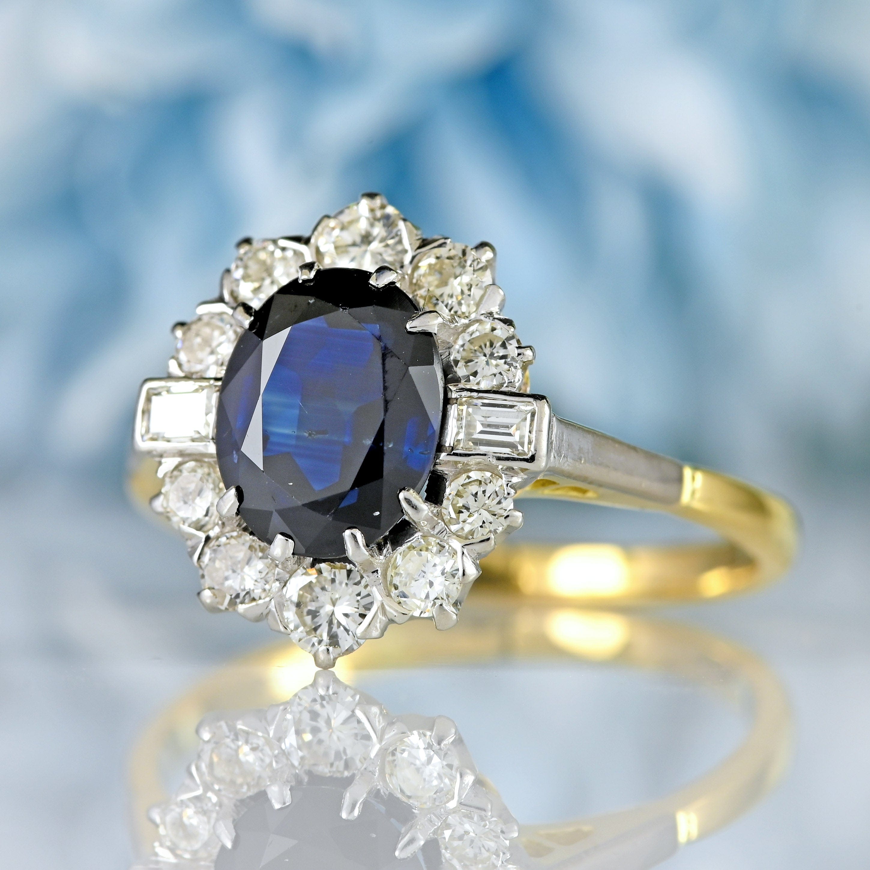 Ellibelle Jewellery Vintage Sapphire & Diamond 18ct Gold Platinum Cluster Ring (1.80cts)