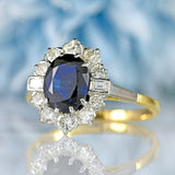 Ellibelle Jewellery Vintage Sapphire & Diamond 18ct Gold Platinum Cluster Ring (1.80cts)