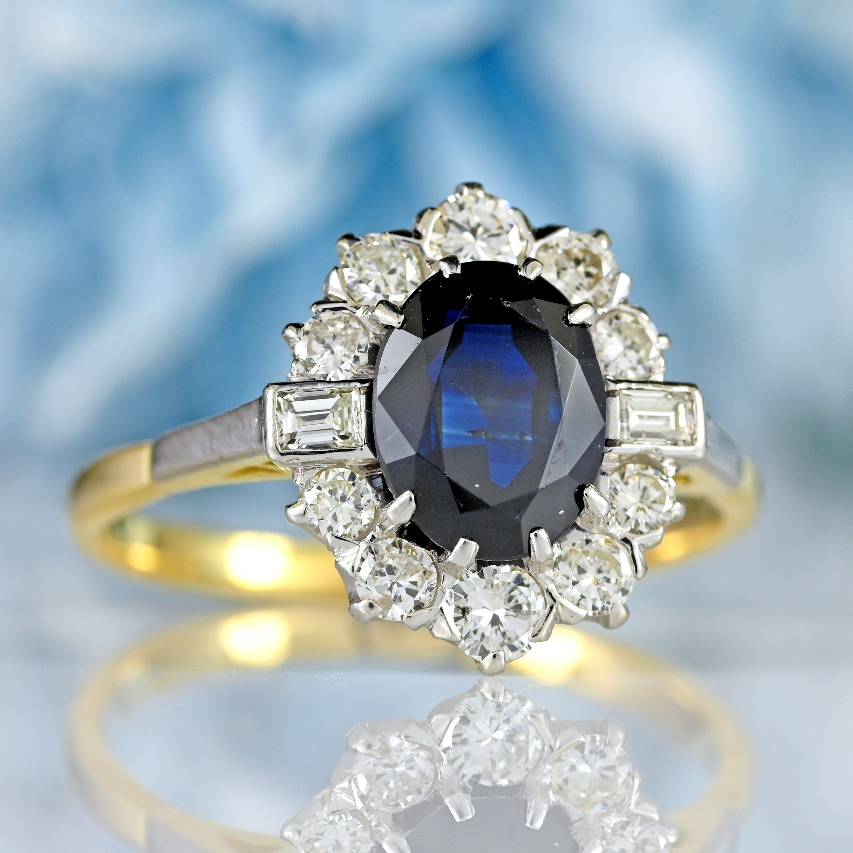 Ellibelle Jewellery Vintage Sapphire & Diamond 18ct Gold Platinum Cluster Ring (1.80cts)